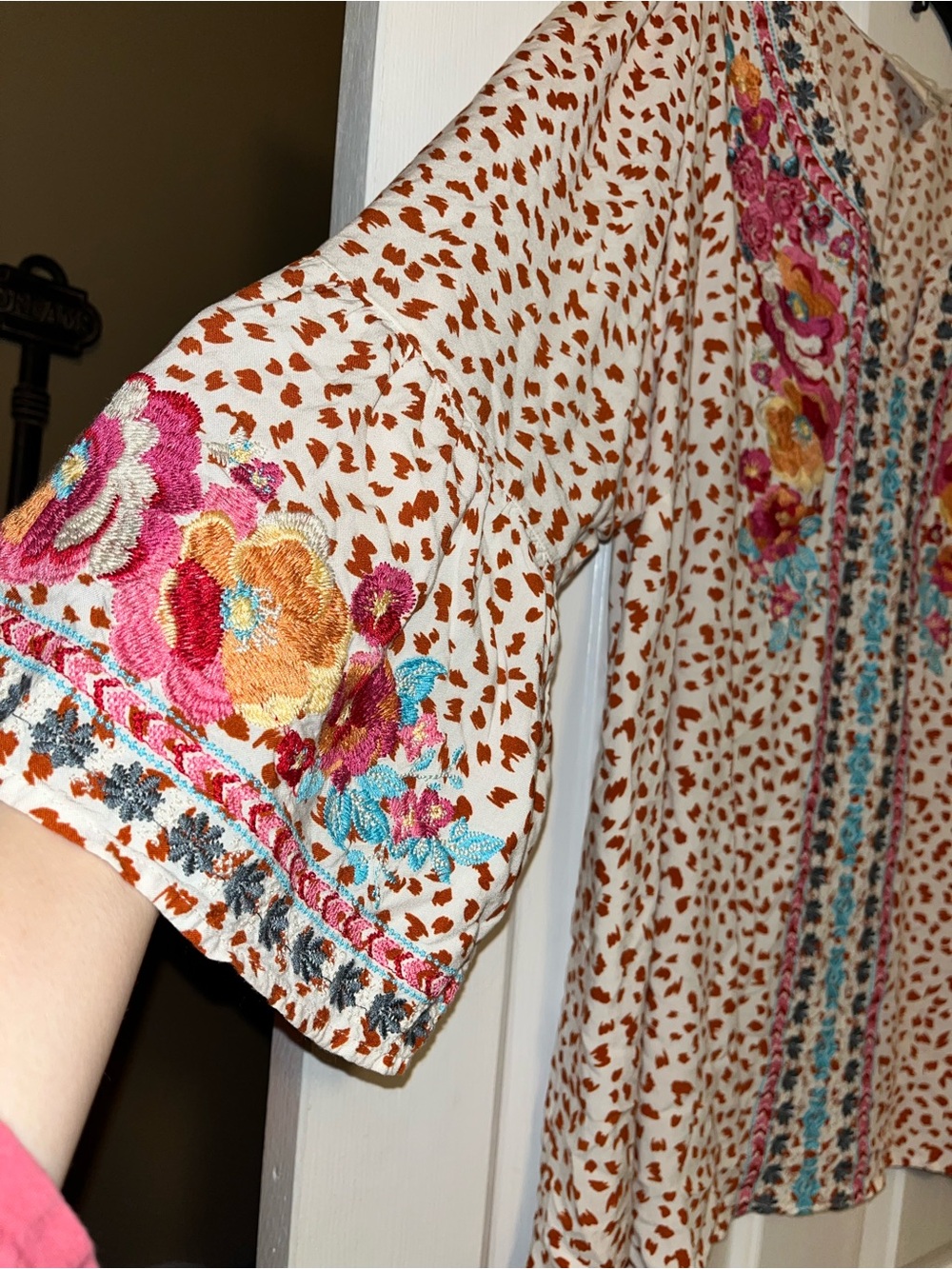Savanna Jane Cream Tunic with Pink, Teal & Yellow Embroidery - Picture 4 of 8